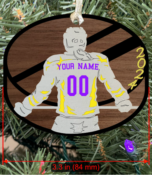 Personalizable Hockey Ornament (Female, Two Layer) with Year on Frame