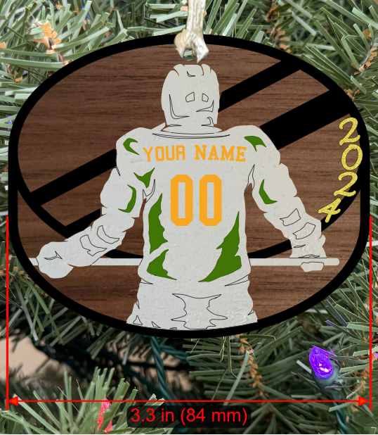 Personalizable Hockey Ornament (Male, Two Layer) with Year on Frame