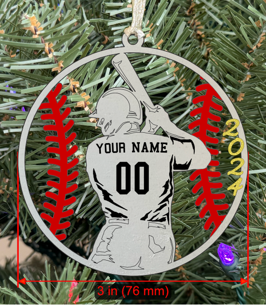 Personalizable Baseball Ornament (Male, Single Layer) with Year on Frame