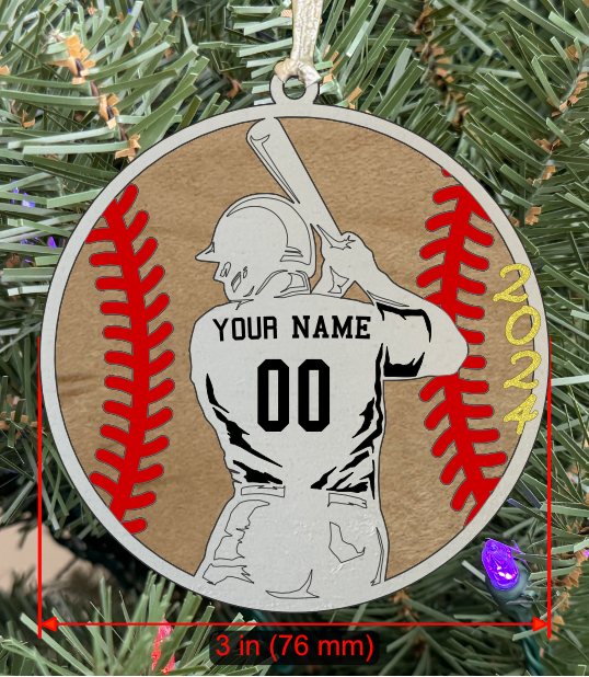 Personalizable Baseball Ornament (Male, Two Layer) with Year on Frame