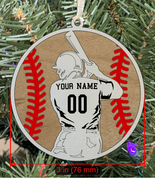 Personalizable Baseball Ornament (Male, Two Layer) without Year on Frame