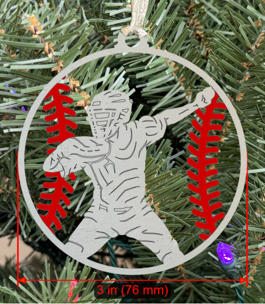 Personalizable Baseball LH Catcher Ornament (D0006.002, Male, Single Layer) without Year on Frame