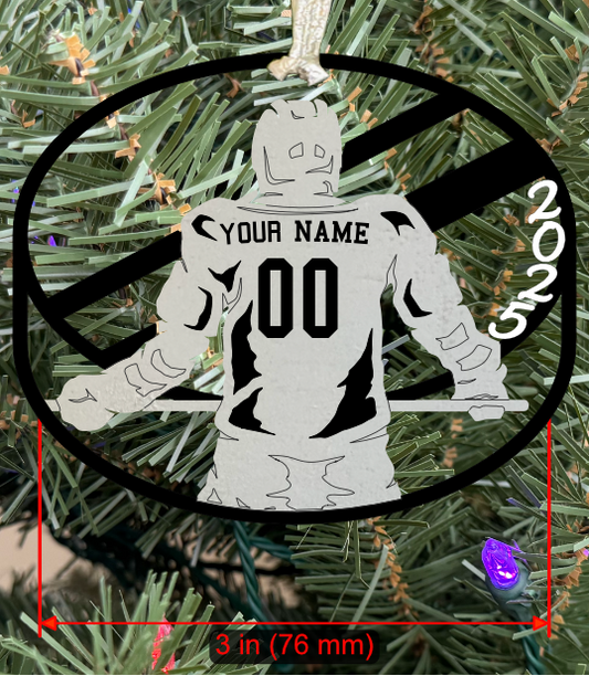 Personalizable Hockey Ornament (D0002.001, Male, Single Layer) with Year on Frame