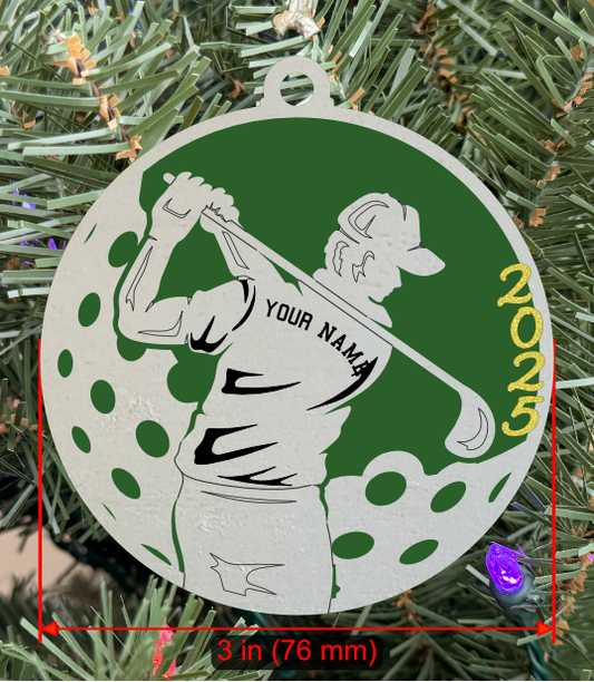 Personalizable Golf Ornament (D0002.001, Male, Two Layer) with Year on Frame