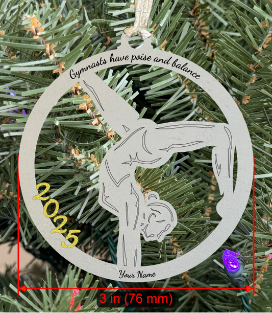Personalizable Gymnastics Ornament (D0001.001, Female, Single Layer) with Year on Frame