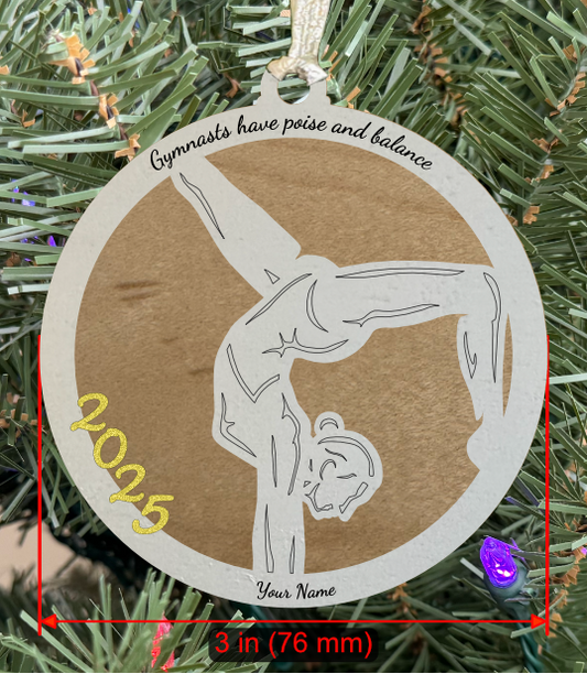 Personalizable Gymnastics Ornament (D0001.001, Female, Two Layer) with Year on Frame