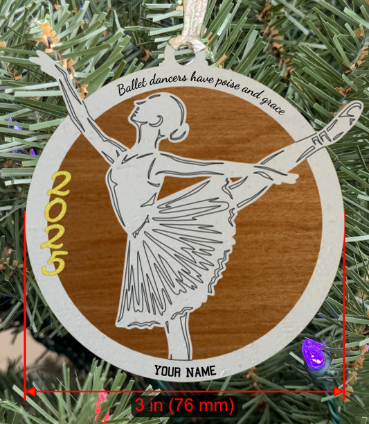 Personalizable Ballet Ornament (Female, Two Layer) with Year on Frame (D0001.000)