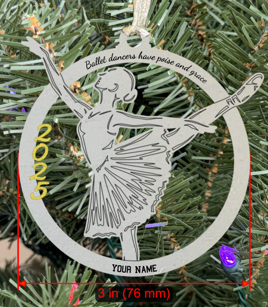Personalizable Ballet Ornament (Female, Single Layer) with Year on Frame (D0001.000)