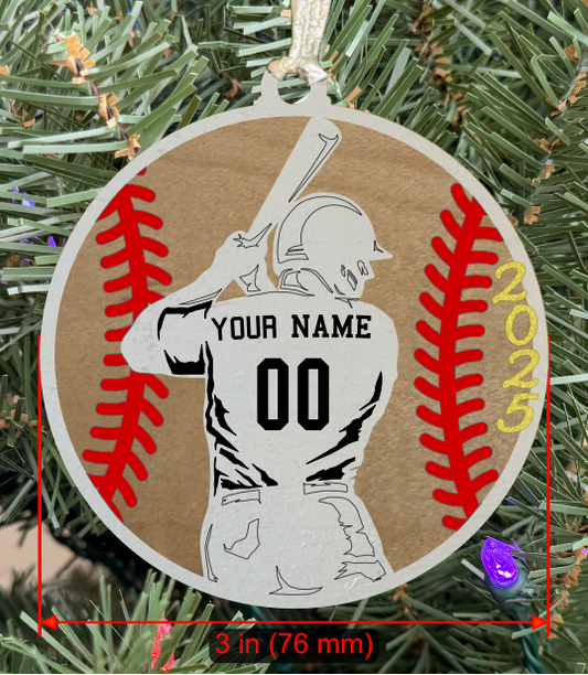 Personalizable Baseball LH Batter Ornament (D0002.002, Male, Two Layer) with Year on Frame