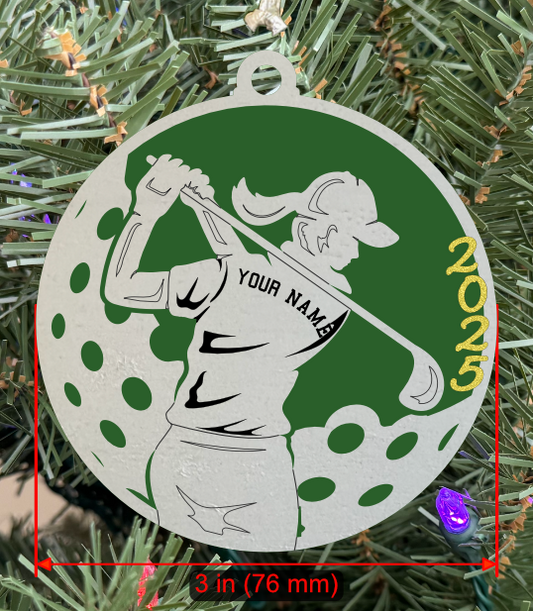 Personalizable Golf Ornament (D0002.001, Female, Two Layer) with Year on Frame