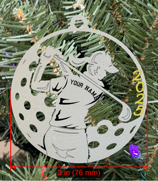 Personalizable Golf Ornament (D0002.001, Female, Single Layer) with Year on Frame