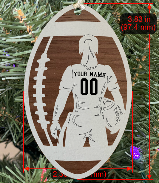 Personalizable Flag Football Ornament (D0002.000, Female, Two Layer) without Year on Frame
