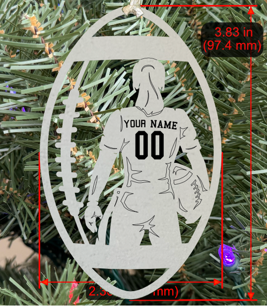 Personalizable Flag Football Ornament (D0002.000, Female, Single Layer) without Year on Frame