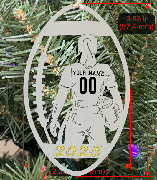 Personalizable Flag Football Ornament (D0002.000, Female, Single Layer) with Year on Frame