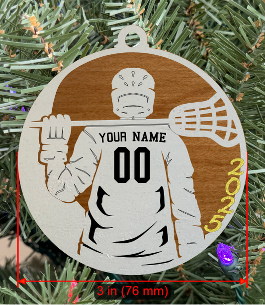 Personalizable Lacrosse Ornament (D0002.001, Male, Two Layer) with Year on Frame