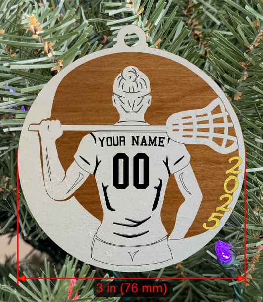 Personalizable Lacrosse Ornament (D0002.001, Female, Two Layer) with Year on Frame