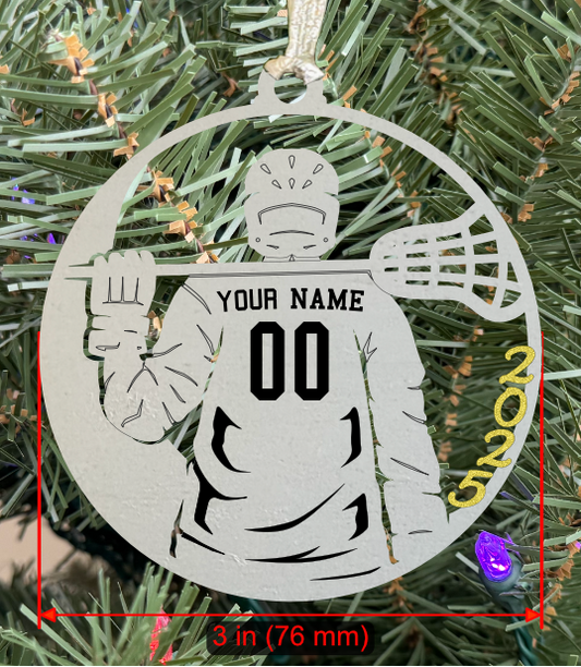 Personalizable Lacrosse Ornament (D0002.001, Male, Single Layer) with Year on Frame
