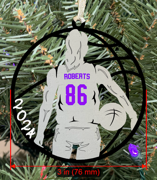 Personalizable Basketball Ornament (Female, Single Layer) with Year on Frame