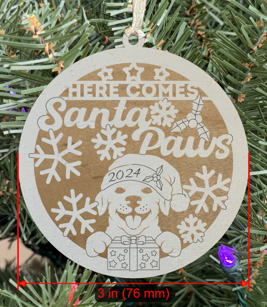 Holiday Pet (Dog) Ornament "Here Comes Santa Paws"