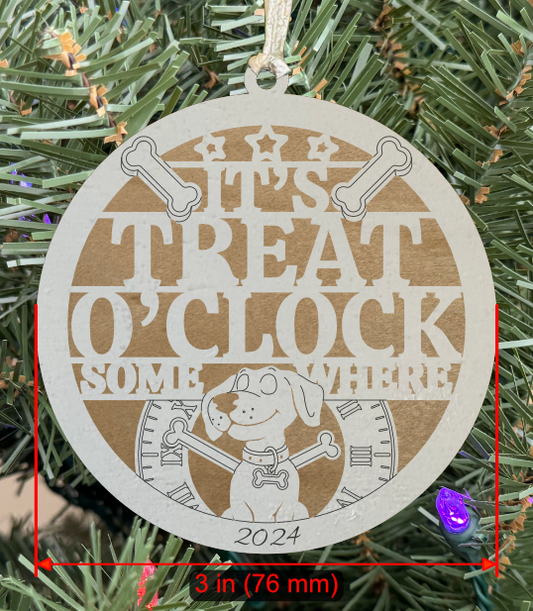 Holiday Pet (Dog) Ornament "It's Treat O'Clock Somewhere"